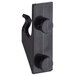 A black plastic shelf clip with two round holes.