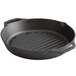 A Lodge cast iron grill pan with dual handles.