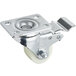 An Avantco metal plate caster with a white metal wheel.