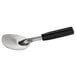 A Vollrath stainless steel ice cream spade with a black handle.