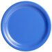 A close-up of an Elite Global Solutions round melamine plate in blue.