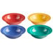 Four Elite Global Solutions melamine fruit bowls in assorted colors.