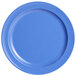 An Elite Global Solutions round melamine plate in blue, white, and orange.