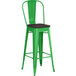 Lancaster Table & Seating Alloy Series Green Metal Indoor Industrial Cafe Bar Height Stool with Vertical Slat Back and Black Wood Seat Main Thumbnail 3
