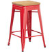 Lancaster Table & Seating Alloy Series Red Metal Indoor Industrial Cafe Counter Height Stool with Natural Wood Seat Main Thumbnail 3