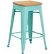 Lancaster Table & Seating Alloy Series Seafoam Metal Indoor Industrial Cafe Counter Height Stool with Natural Wood Seat Main Thumbnail 3