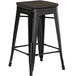 Lancaster Table & Seating Alloy Series Black Metal Indoor Industrial Cafe Counter Height Stool with Black Wood Seat Main Thumbnail 3