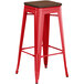 Lancaster Table & Seating Alloy Series Red Metal Indoor Industrial Cafe Bar Height Stool with Walnut Wood Seat Main Thumbnail 3