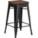 Lancaster Table & Seating Alloy Series Black Metal Indoor Industrial Cafe Counter Height Stool with Walnut Wood Seat Main Thumbnail 3