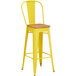 Lancaster Table & Seating Alloy Series Yellow Metal Indoor Industrial Cafe Bar Height Stool with Vertical Slat Back and Natural Wood Seat Main Thumbnail 3