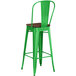 Lancaster Table & Seating Alloy Series Green Metal Indoor Industrial Cafe Bar Height Stool with Vertical Slat Back and Walnut Wood Seat Main Thumbnail 4