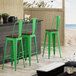 Lancaster Table & Seating Alloy Series Green Metal Indoor Industrial Cafe Bar Height Stool with Vertical Slat Back and Walnut Wood Seat Main Thumbnail 1