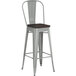 Lancaster Table & Seating Alloy Series Silver Metal Indoor Industrial Cafe Bar Height Stool with Vertical Slat Back and Black Wood Seat Main Thumbnail 3