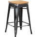 Lancaster Table & Seating Alloy Series Distressed Black Metal Indoor Industrial Cafe Counter Height Stool with Natural Wood Seat Main Thumbnail 3