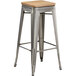 Lancaster Table & Seating Alloy Series Clear Coated Metal Indoor Industrial Cafe Bar Height Stool with Natural Wood Seat Main Thumbnail 1