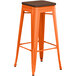 Lancaster Table & Seating Alloy Series Orange Metal Indoor Industrial Cafe Bar Height Stool with Walnut Wood Seat Main Thumbnail 3