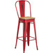 Lancaster Table & Seating Alloy Series Distressed Red Metal Indoor Industrial Cafe Bar Height Stool with Vertical Slat Back and Natural Wood Seat Main Thumbnail 3