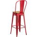 Lancaster Table & Seating Alloy Series Distressed Red Metal Indoor Industrial Cafe Bar Height Stool with Vertical Slat Back and Natural Wood Seat Main Thumbnail 4