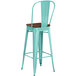 Lancaster Table & Seating Alloy Series Seafoam Metal Indoor Industrial Cafe Bar Height Stool with Vertical Slat Back and Walnut Wood Seat Main Thumbnail 4