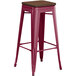 Lancaster Table & Seating Alloy Series Sangria Metal Indoor Industrial Cafe Bar Height Stool with Walnut Wood Seat Main Thumbnail 3