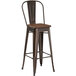Lancaster Table & Seating Alloy Series Copper Metal Indoor Industrial Cafe Bar Height Stool with Vertical Slat Back and Walnut Wood Seat Main Thumbnail 3