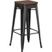 Lancaster Table & Seating Alloy Series Black Metal Indoor Industrial Cafe Bar Height Stool with Walnut Wood Seat Main Thumbnail 3