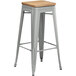 Lancaster Table & Seating Alloy Series Silver Metal Indoor Industrial Cafe Bar Height Stool with Natural Wood Seat Main Thumbnail 3