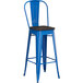 Lancaster Table & Seating Alloy Series Blue Metal Indoor Industrial Cafe Bar Height Stool with Vertical Slat Back and Black Wood Seat Main Thumbnail 3