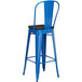 Lancaster Table & Seating Alloy Series Blue Metal Indoor Industrial Cafe Bar Height Stool with Vertical Slat Back and Black Wood Seat Main Thumbnail 4
