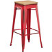 Lancaster Table & Seating Alloy Series Distressed Red Metal Indoor Industrial Cafe Bar Height Stool with Natural Wood Seat Main Thumbnail 3