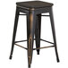 Lancaster Table & Seating Alloy Series Distressed Copper Metal Indoor Industrial Cafe Counter Height Stool with Black Wood Seat Main Thumbnail 3