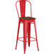 Lancaster Table & Seating Alloy Series Red Metal Indoor Industrial Cafe Bar Height Stool with Vertical Slat Back and Walnut Wood Seat Main Thumbnail 3
