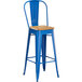 Lancaster Table & Seating Alloy Series Blue Metal Indoor Industrial Cafe Bar Height Stool with Vertical Slat Back and Natural Wood Seat Main Thumbnail 3