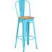 Lancaster Table & Seating Alloy Series Arctic Blue Metal Indoor Industrial Cafe Bar Height Stool with Vertical Slat Back and Natural Wood Seat Main Thumbnail 3