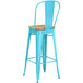 Lancaster Table & Seating Alloy Series Arctic Blue Metal Indoor Industrial Cafe Bar Height Stool with Vertical Slat Back and Natural Wood Seat Main Thumbnail 4