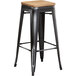 Lancaster Table & Seating Alloy Series Distressed Black Metal Indoor Industrial Cafe Bar Height Stool with Natural Wood Seat Main Thumbnail 3