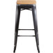 Lancaster Table & Seating Alloy Series Distressed Black Metal Indoor Industrial Cafe Bar Height Stool with Natural Wood Seat Main Thumbnail 4
