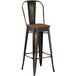 Lancaster Table & Seating Alloy Series Distressed Copper Metal Indoor Industrial Cafe Bar Height Stool with Vertical Slat Back and Walnut Wood Seat Main Thumbnail 3