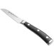 A Wusthof Classic Ikon paring knife with a black handle.