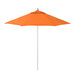An orange California Umbrella with a Sunbrella Tuscan canopy and white pole.