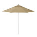 A tan California Umbrella with a metal pole.