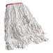 A white Carlisle wet mop with red trim.
