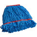 A blue Carlisle wet mop head with a red stripe.