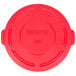 A red Rubbermaid Brute lid with handles.