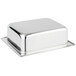 A silver rectangular Vollrath water pan on a white background.