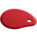 A red silicone bowl scraper with a hole in the handle.