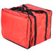 An American Metalcraft red nylon pizza delivery bag with black straps and a zipper.