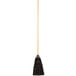 A black Carlisle 3-stitch lobby corn broom with a wooden handle.