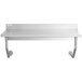 A Regency stainless steel wall mount table with a shelf and backsplash.