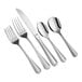 An Acopa Edgewood stainless steel flatware set with a fork, spoon, and knife.